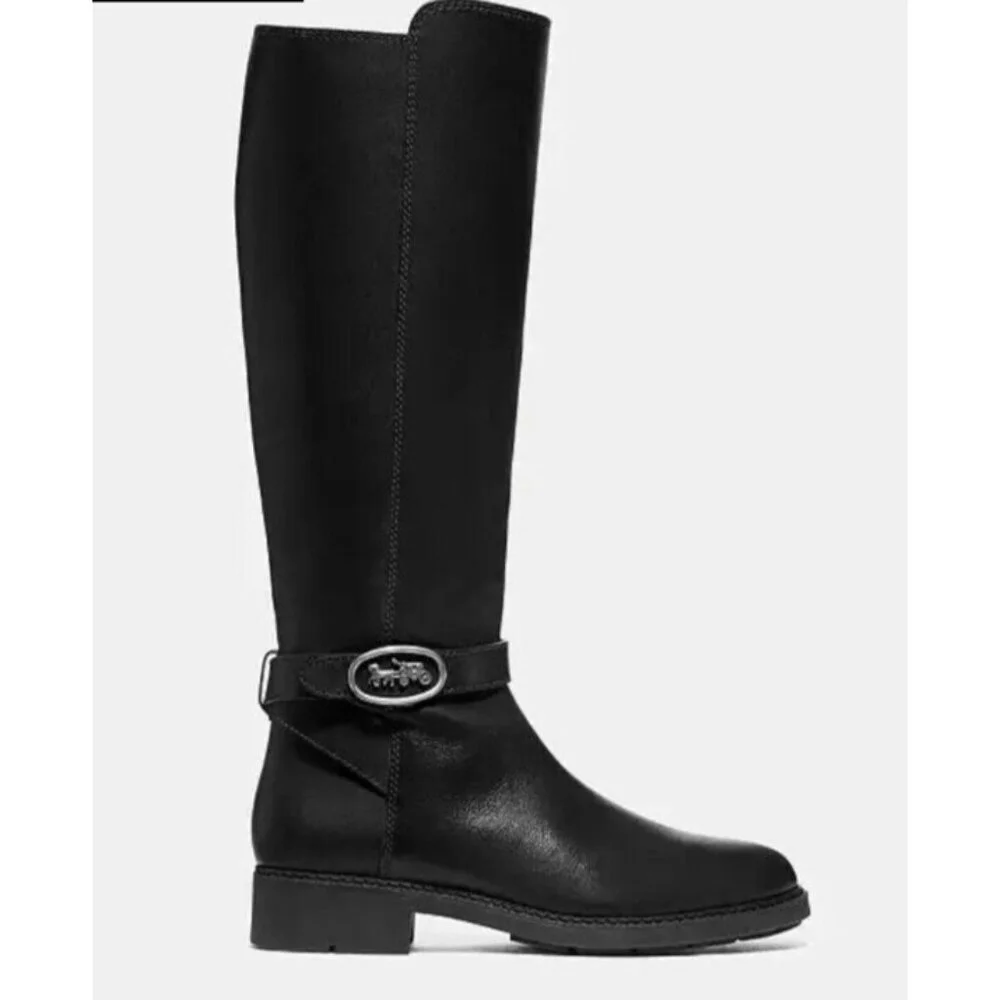 Women's COACH Black Walnut LEATHER Horse Carriage Equestrian Riding Knee Boots